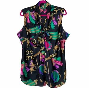 Vintage 90s Lauren Ralph Lauren Equestrian PussyBow Bold Rare Button Down Blouse